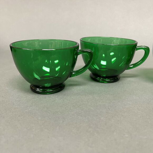 Vtg Fire King Anchor Hocking Punch Bowl Cups Charm Forest Green Glass Lot of 4 - Picture 3 of 8